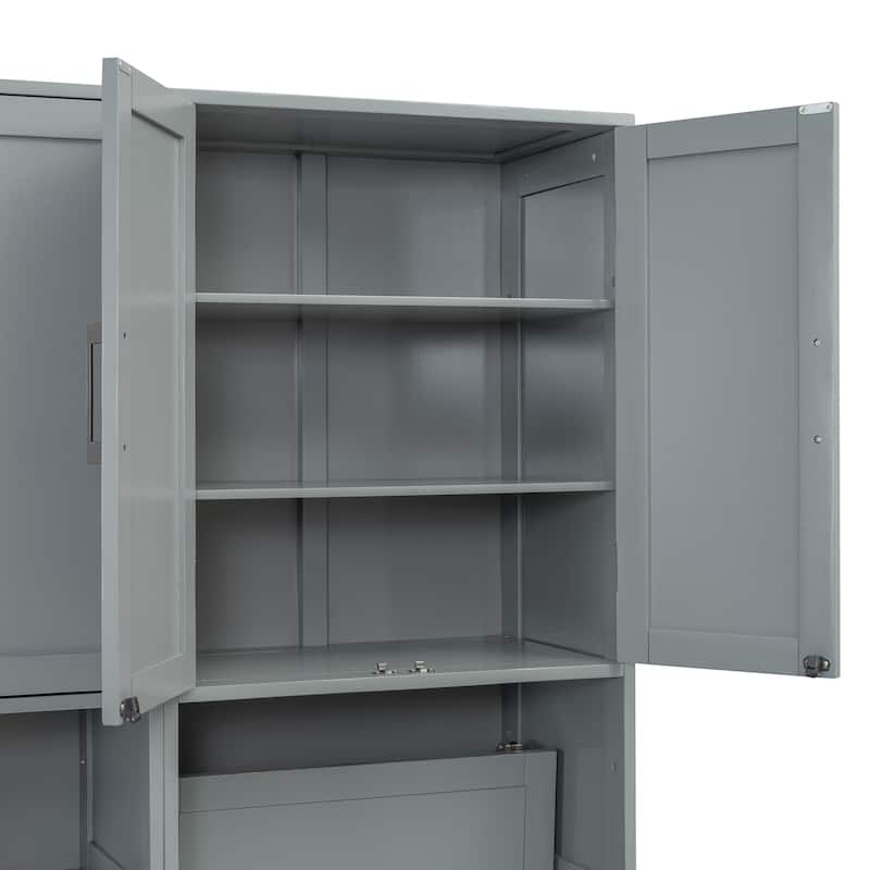Space-Saving Twin Murphy Bed with Integrated Closet, Drawers & Desk in Gray