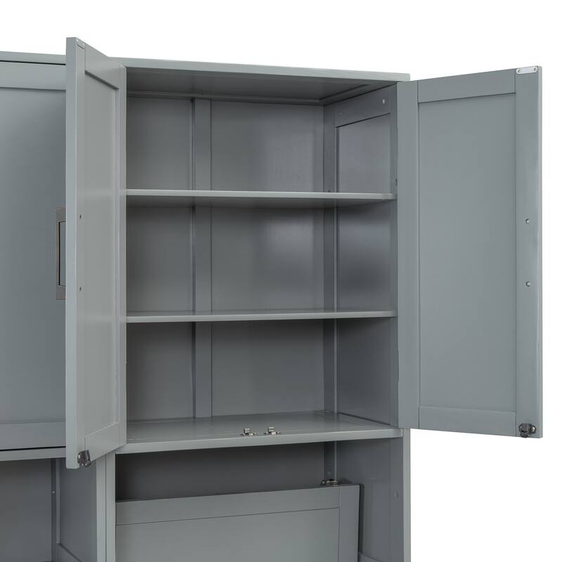 Twin Size Murphy Bed Wall Bed with Closet, Drawers, and Desk, White Finish, Space-Saving Multifunctional Design