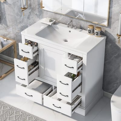36" Bathroom Vanity with/without Sink Top, Modern Single Bathroom Cabinet with Adjustable Shelf and 6 Drawers