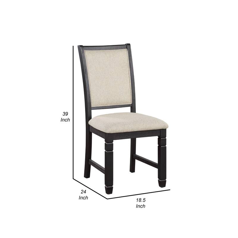 24 Inch Side Dining Chairs Set of 2, Cushioned Seat, Curved Back, Black, Beige