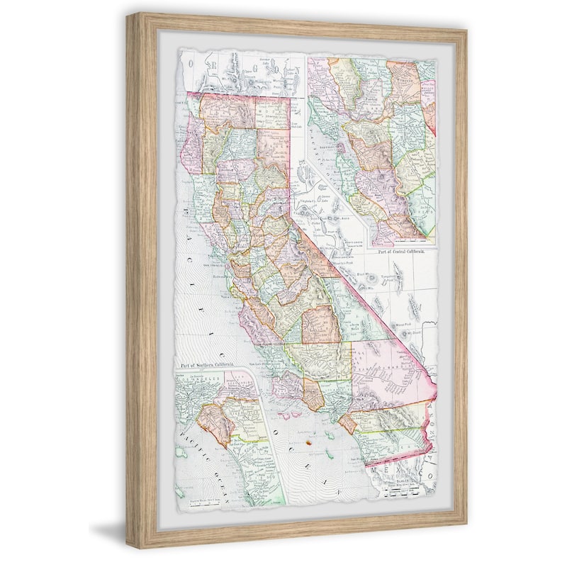 'California Counties Map' Framed Painting Print