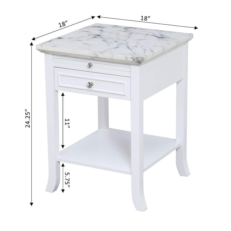 Compact End Table with Drawer, Faux Marble Top and Slide Shelf, Stylish and Functional Accent Table for Modern Living Room - 18