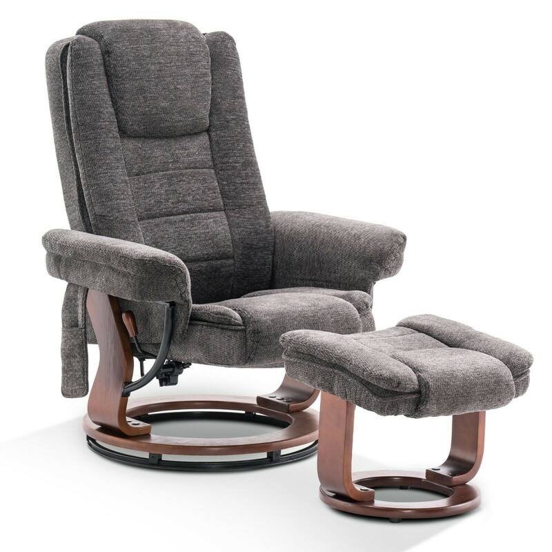 Mcombo Recliner Chair with Ottoman, Fabric Accent Chair with Vibration Massage, Swivel Chair with Wood Base, for Room 9099
