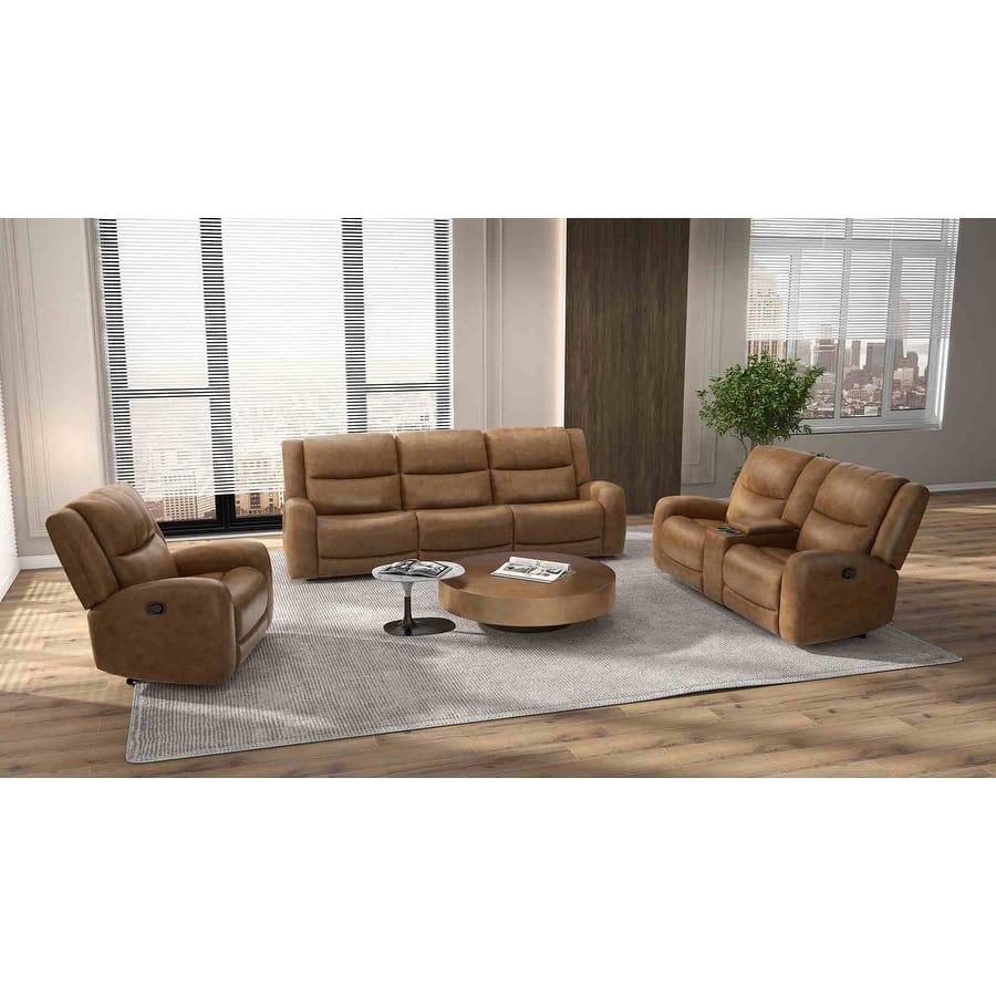 Brown Top Grain Leather Comfortable Manual Recliner Living Room Set