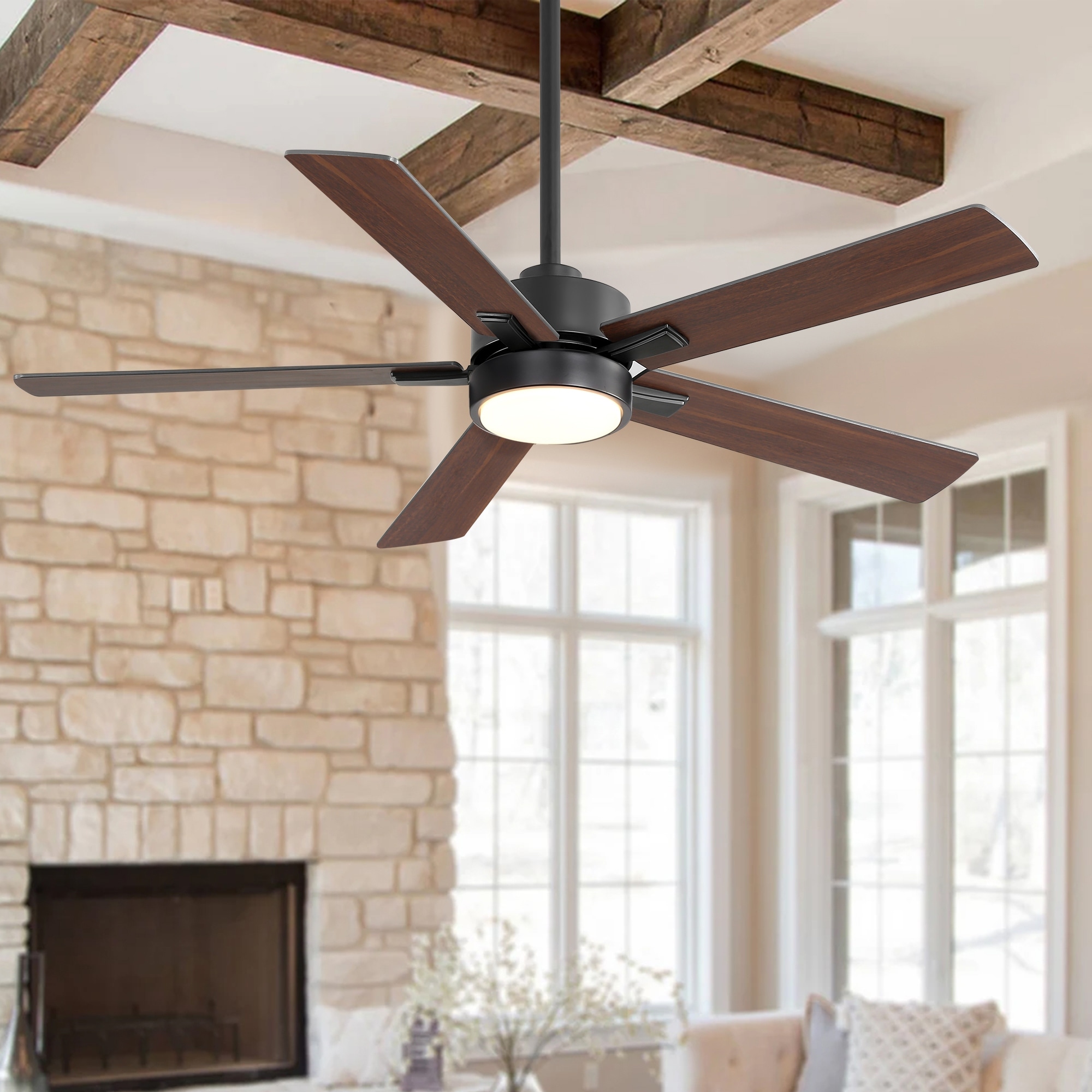 52" Ceiling Fan with LED Light, DC Motor, 5 Blades, Reversible, Modern Indoor Ceiling Fan, Dual-Finish Blades