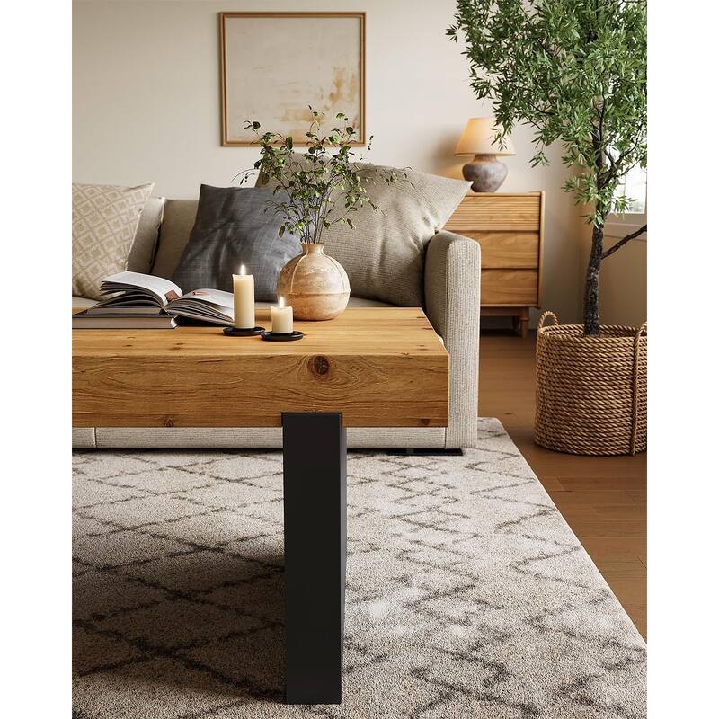 47.2" Solid Wood Coffee Table, Two-Tone Modern Rectangle Table for Living Room & Bedroom