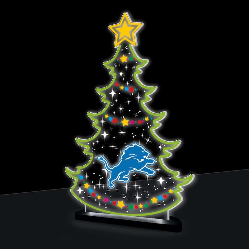 10" LED Tabletop Christmas Tree Desklite Sign, Detroit Lions