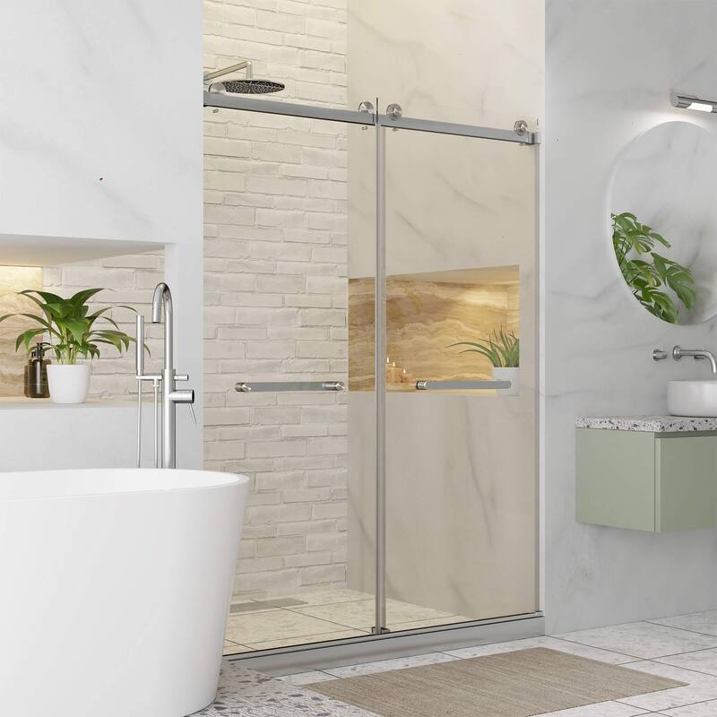 Fine Fixtures Frameless Clear Sliding Bathroom Shower Door