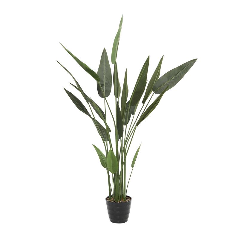 Faux Foliage Bird of Paradise Artificial Plant with Realistic Leaves and Black Fluted Pot - Green - Roche River Decor