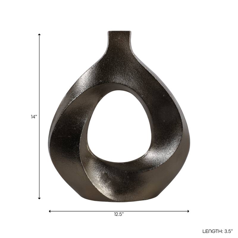 Artistic Metal Swirl Vase with Cut Out Center - Sculptural Flower Vase