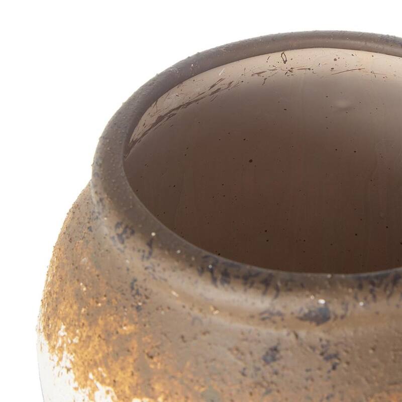 10" Brown And White Color Block Ceramic Round Jug Vase - 18.50