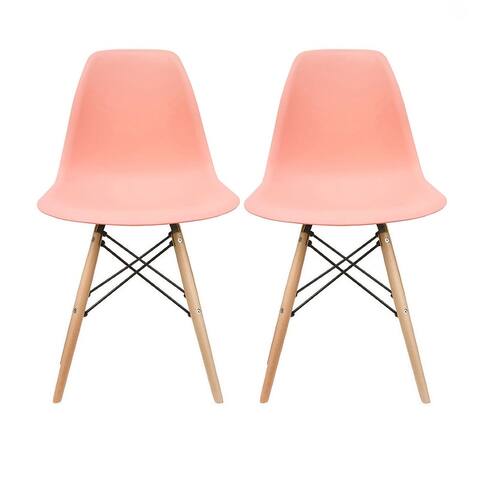 Plastic Eiffel Dining Chairs with Wood Dowel Legs (Set of 2)