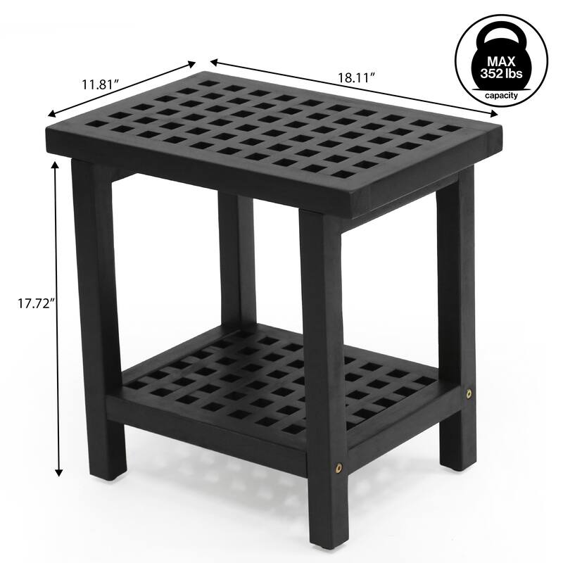 Armin 18.1" Classic Grid Slat Solid Acacia Wood Indoor/Outdoor Shower Stool, By JONATHAN Y - 18.1L x 11.81W x 17.72H