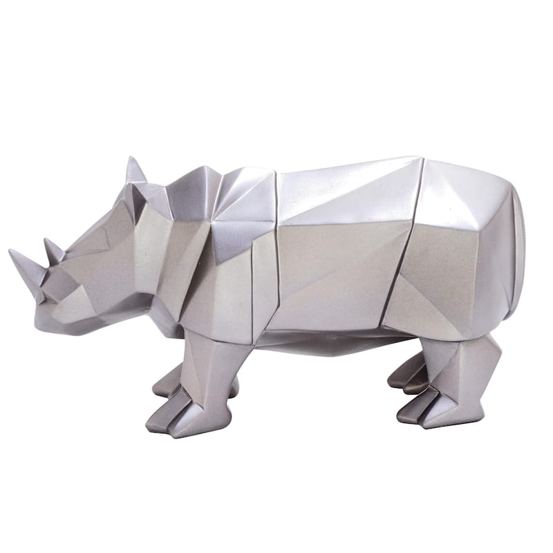 Polystone Rhino Decorative Sculpture - Silver - CosmoLiving by Cosmopolitan - Silver