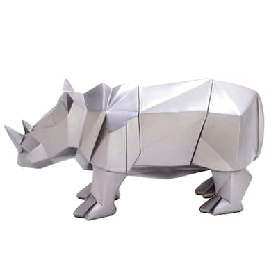 Polystone Rhino Decorative Sculpture - Silver - CosmoLiving by Cosmopolitan