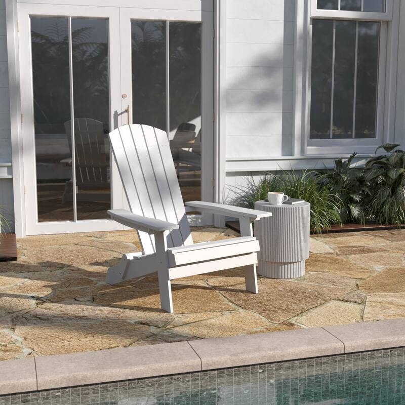 All-Weather Poly Resin Folding Adirondack Chair - Patio Chair - White