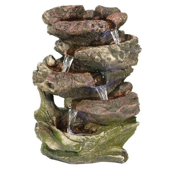 slide 7 of 7, Sunnydaze 5 Step Rock Falls Tabletop Indoor Fountain with LED Lights - 14-Inch - 14-In 14-In