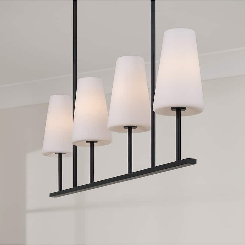 42" W x 15" H 4-Light Modern Linear Chandelier with Tapered Soft White Glass
