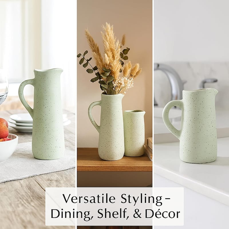 Off White Ceramic Water Jugs Set of Two Vintage Inspired Home Accents