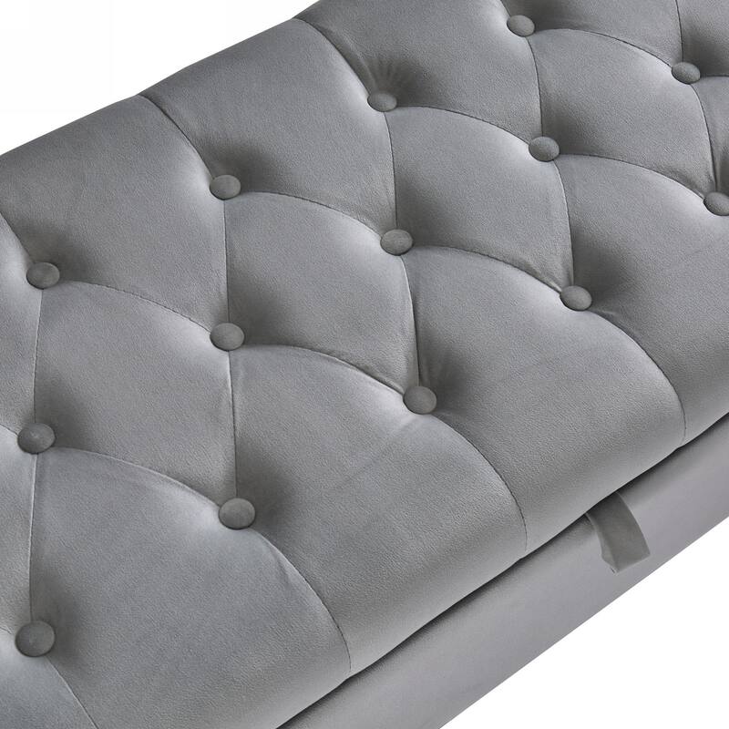 Rectangular Velvet Storage Ottoman - Sturdy Frame, Easy Leg Installation