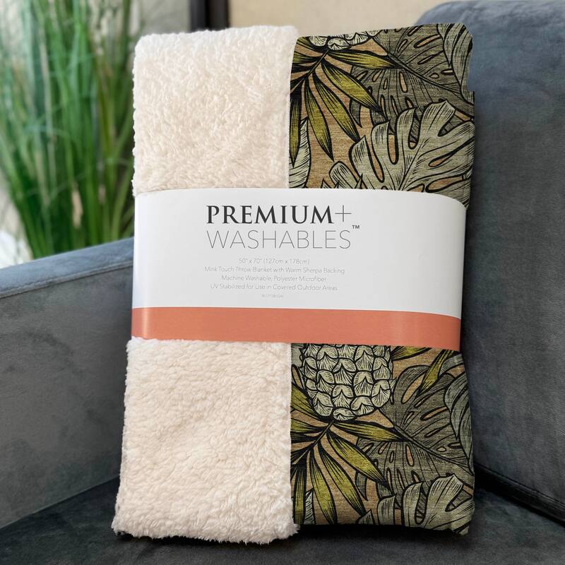 Premium Machine Washable ASB206 Palm Leave Sherpa Throw Blanket