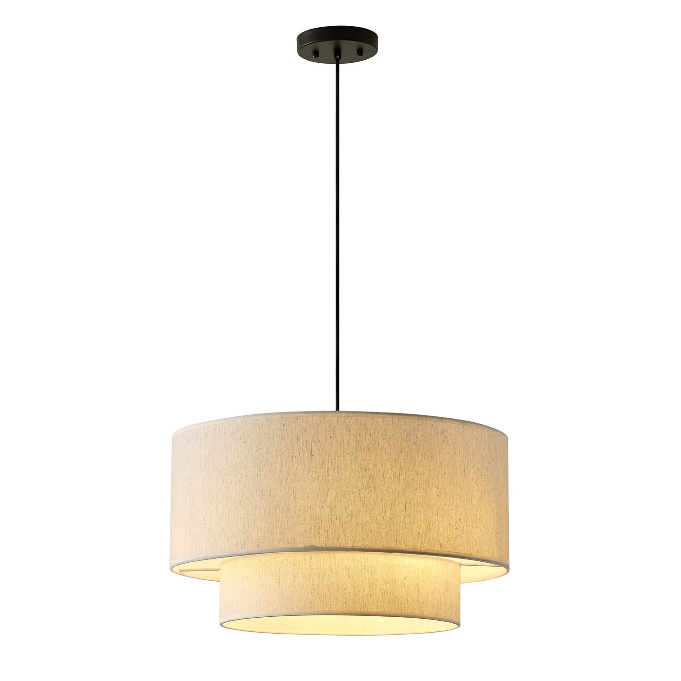 Modern Off White Drum Pendant Light with 2 Tier Linen Fabrics Lampshade