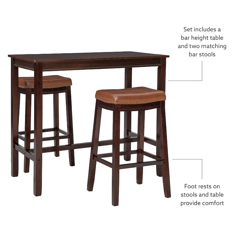 3-Piece Bar Table and Stool Set- 47.25" - Cognac Brown