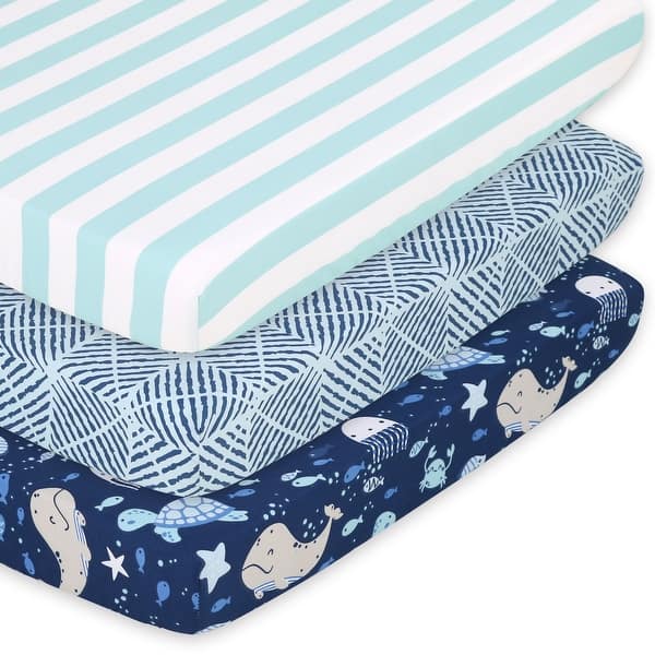 slide 1 of 1, The Peanutshell Sealife 3-Pack Fitted Playard Sheets
