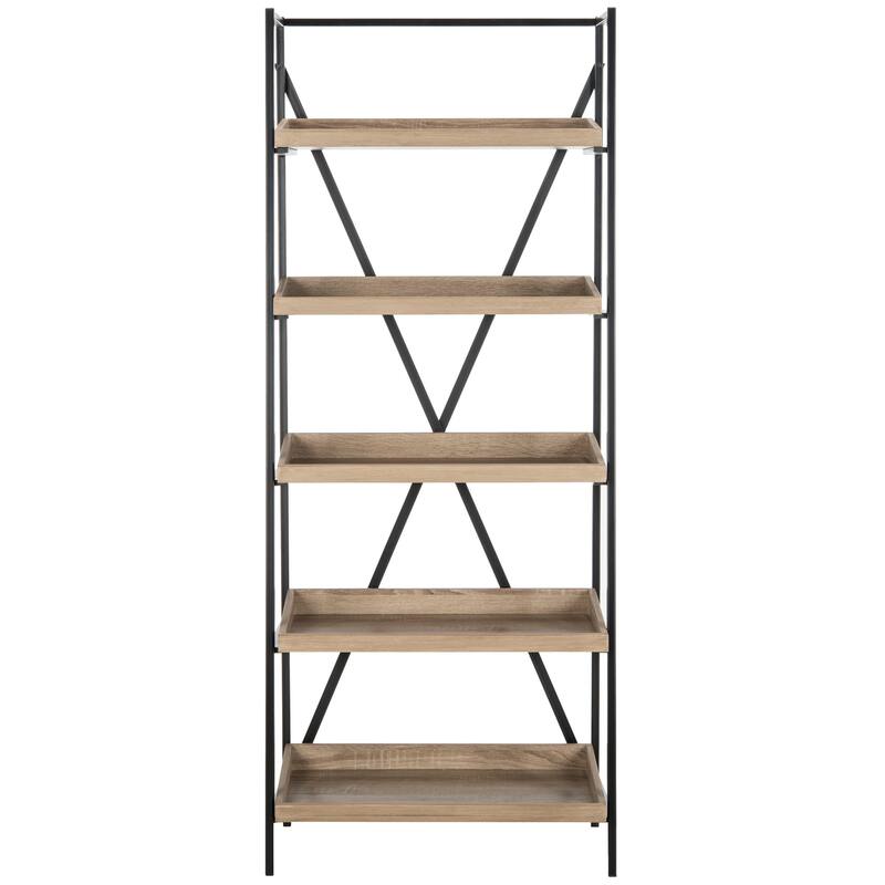 SAFAVIEH Sanzia Oak/ Black Etagere - 25' x 14' x 63' - 25Wx14Dx63H