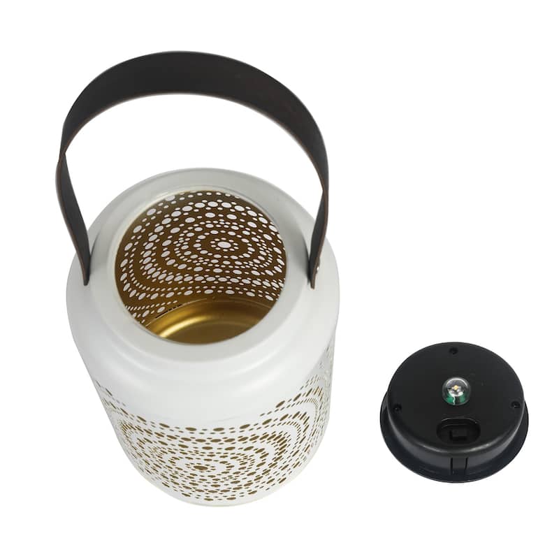 Adeco Solar Outdoor Metal Lantern Decor Light with PU Hanging Handle