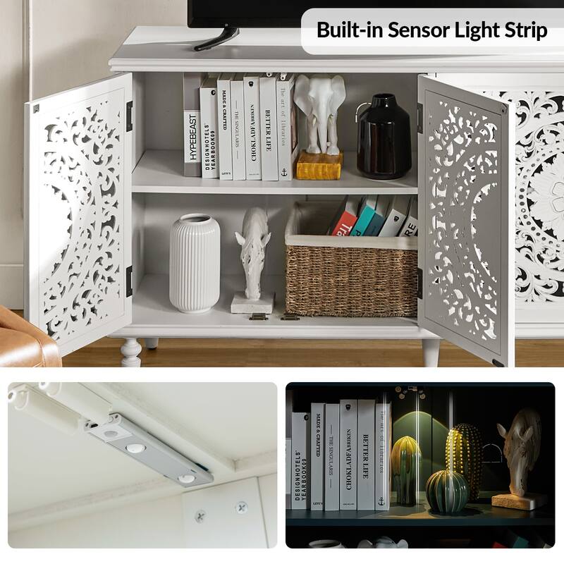 Ismenides Traditional Carved Built-in Lighting Sideboard Storage TV Stand By HULALA HOME