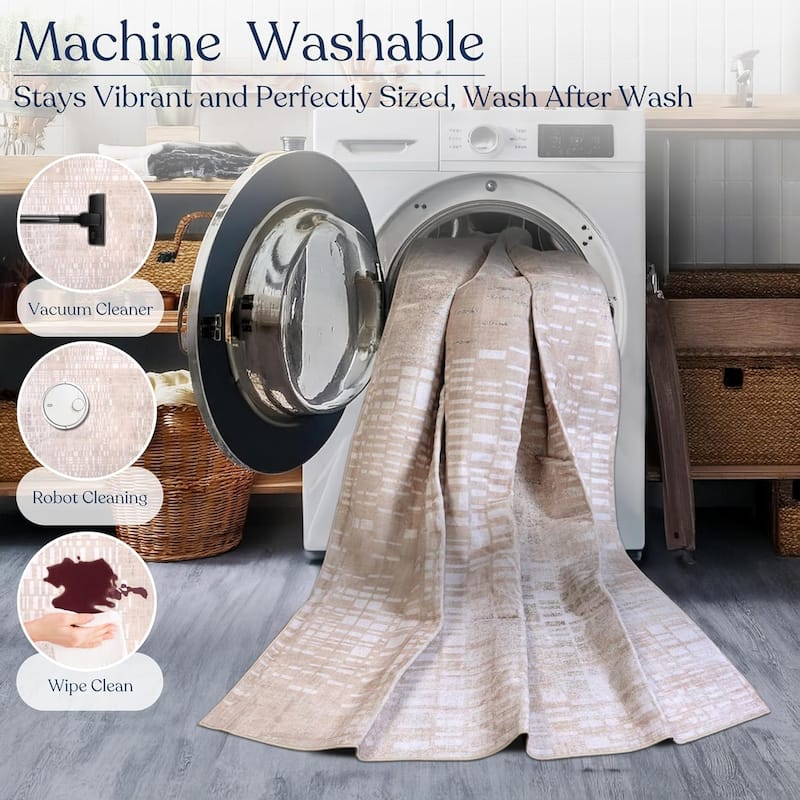 Delara Machine Washable Area Rug, Soft & Durable, Non-Slip Backing, Eco- Friendly GRS certified.