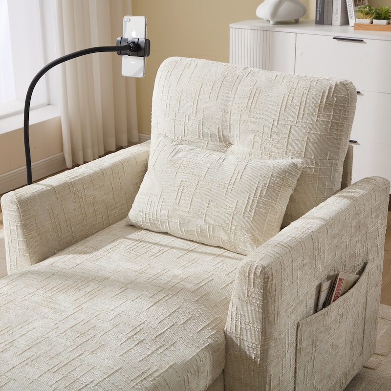 Multifunctional Lazy Person Sofa Recliner,Storage Backrest With Cell Phone Bracket Chenille Single Leisure Chair