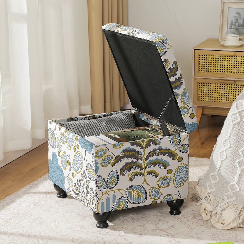 Adeco 21"W Linen Storage Ottoman with Turned Legs