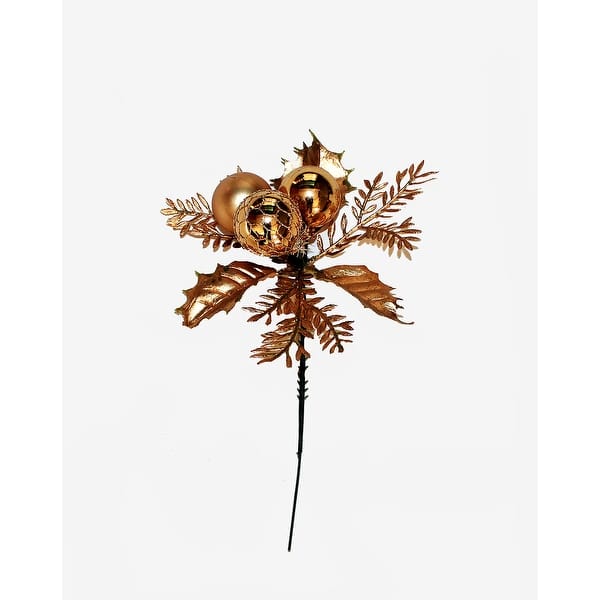 slide 1 of 1, Christmas Holly & Ball Pick x 3, Gold, Set of 12 - 8"