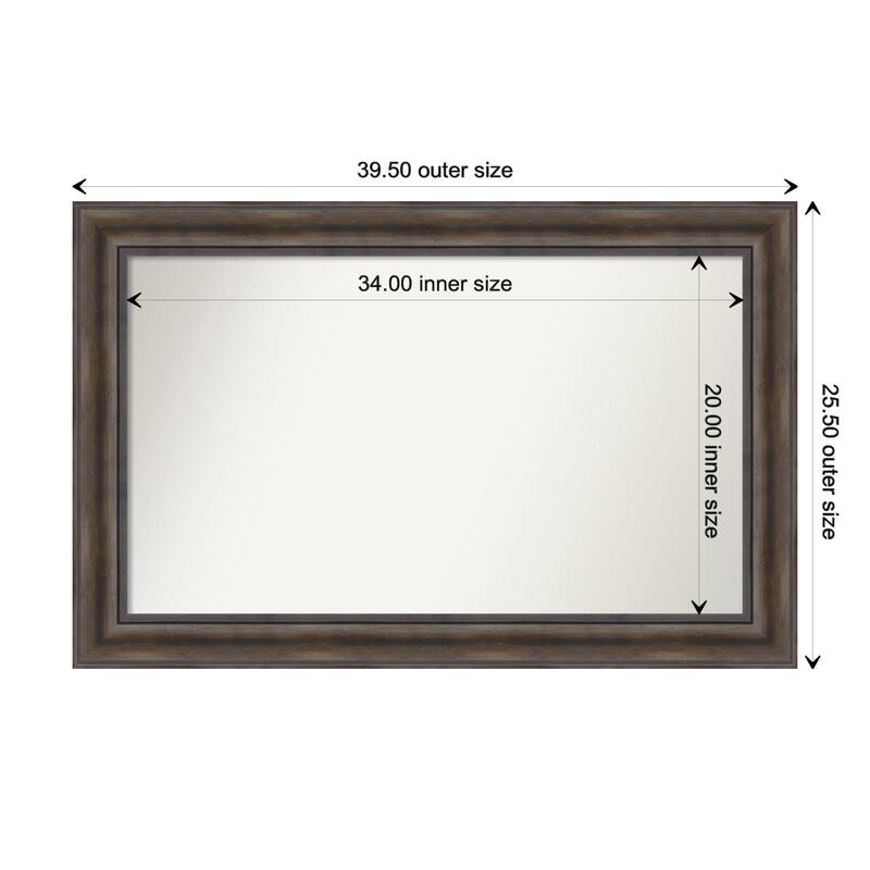 Rustic Pine Brown Framed Non-Beveled Custom Wall Mirror, Bathroom Vanity Mirror - Outer Size: 39.5 x 25.5