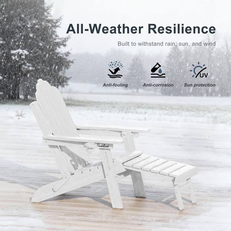 3-Position Adjustable Folding Adirondack Chair W/ Ottoman for Outdoor