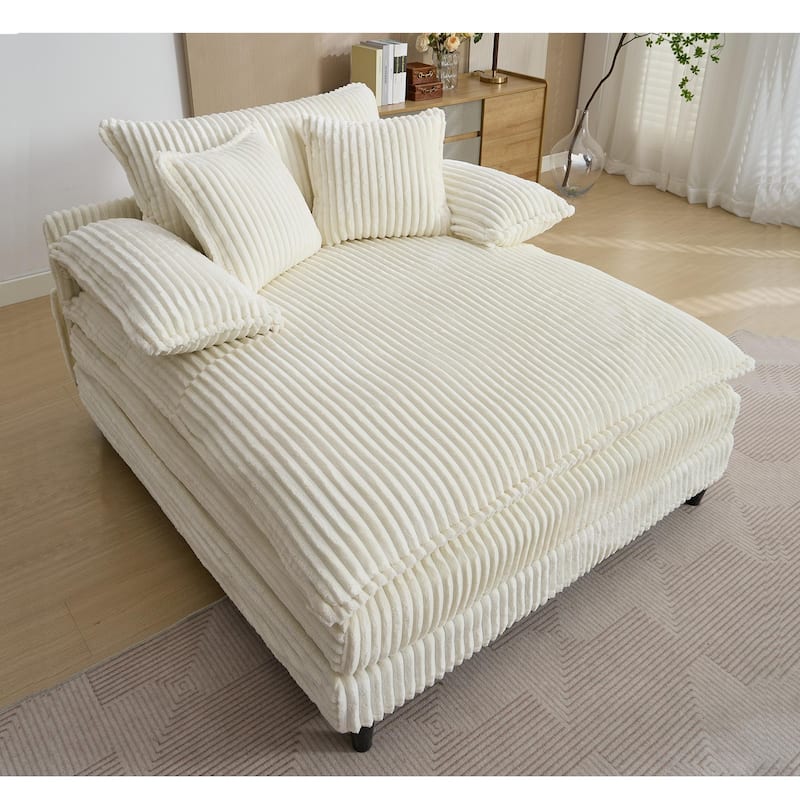54.75" W Oversized Chaise Lounge Chair Fluffy Cushioned Sofa Bed with 2 Pillows