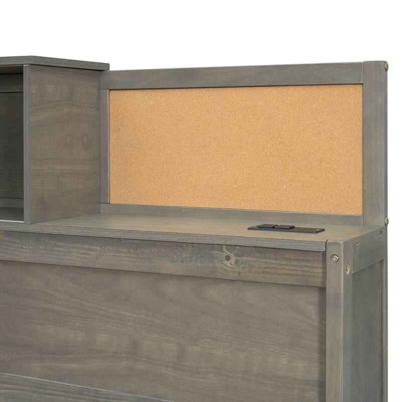 Full/Twin Size Built-in Storage Bed Versatile Wooden Daybed with 3 Drawers, Pushable Top Shelf, USB Ports and Power Outlets