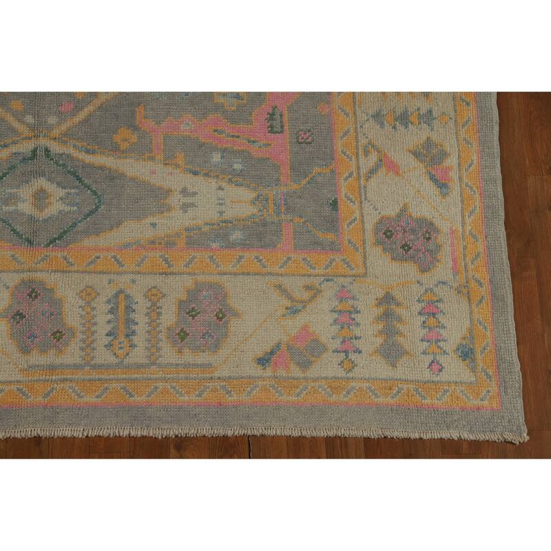 Hand Knotted Oriental 100% Wool Carpet Transitional All-Over Greys & Charcoal Oushak Area Rug - 16' 7'' X 6' 11''