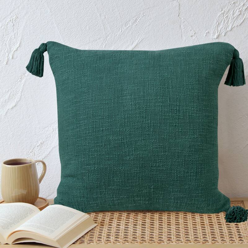 Sevita Solid Cotton Throw Pillow with Tassels