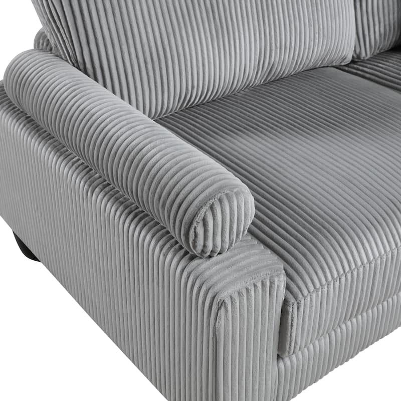 4-Piece Gray Corduroy Sectional Sofa with Wood Legs, 120x80x36 inches, 241 lbs
