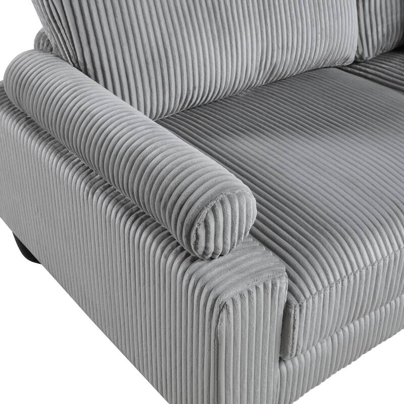 5pc Gray Corduroy Modular Sectional Set with Pillows, 3 Corner Seats, 2 Armless Chairs