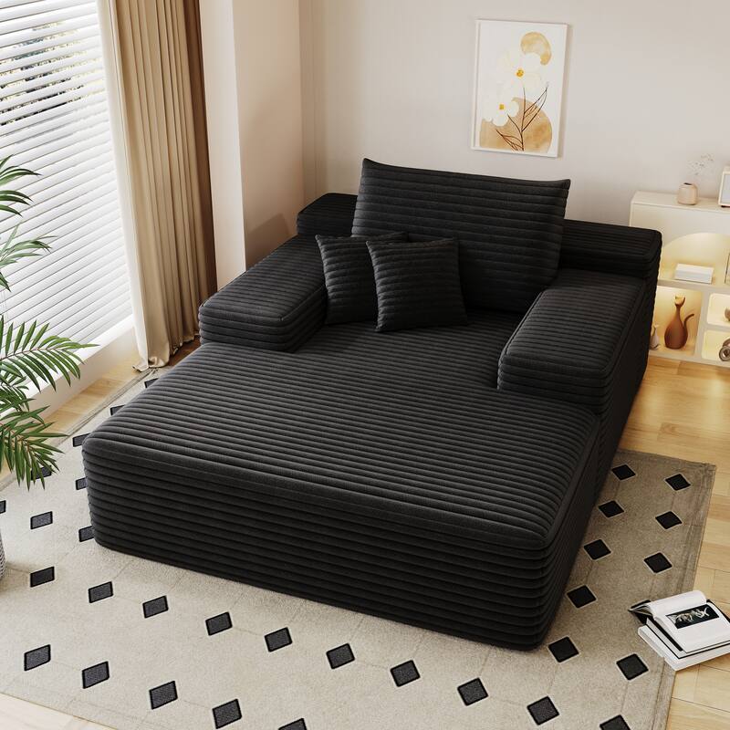 Modern Black Corduroy Sofa Bed Lounger (No Assembly, 51x68x25 inches)