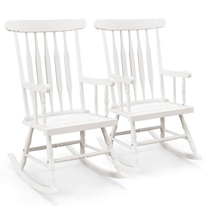 Costway Set of 2 Wood Rocking Chair Glossy Finish - See Details - White
