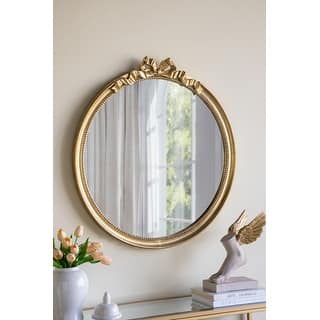 30" x 32.1" Round Decorative Wood Frame Wall Mirror