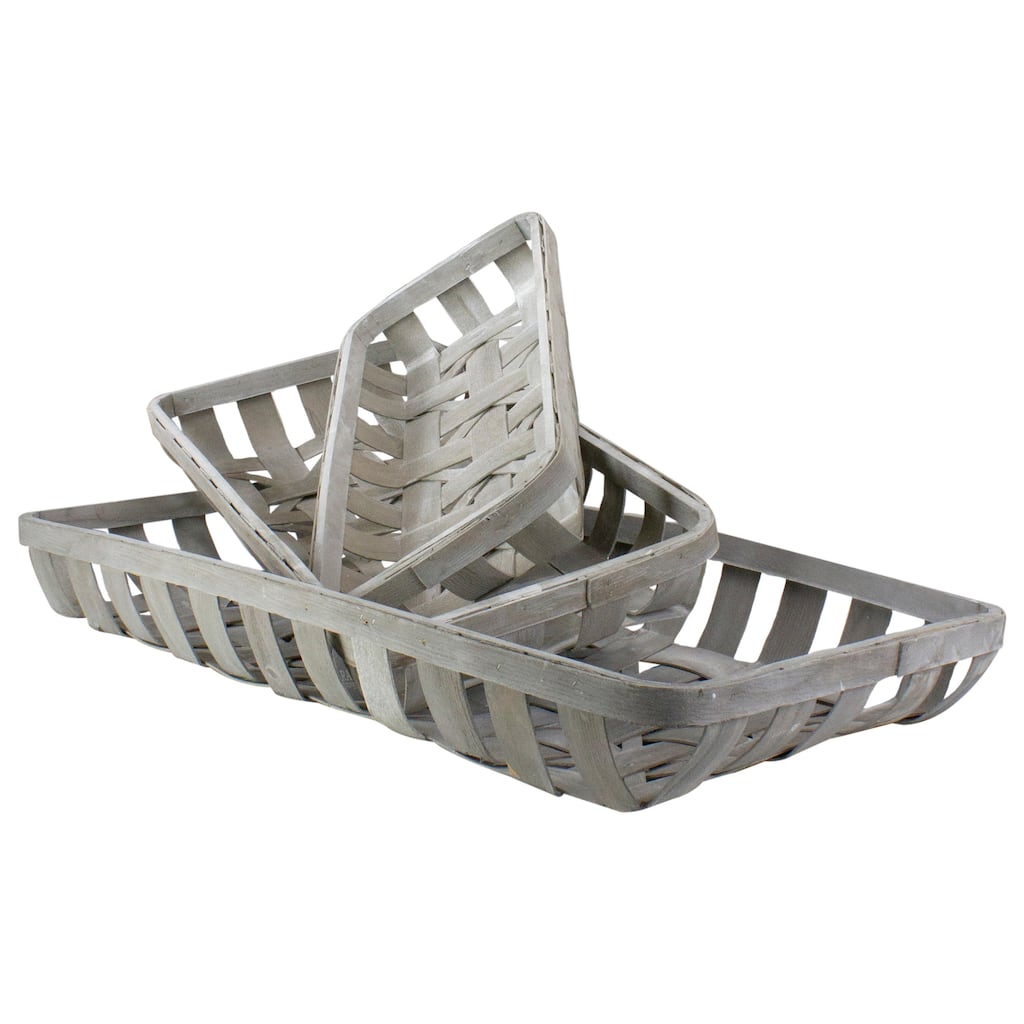 Set of 3 White Washed Rectangular Woven Baskets 32.75"