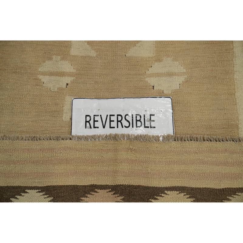 Hand Woven Oriental 100% Wool Carpet Southwestern Tribal Beige & Ivories Kilim Area Rug - 8' 2'' X 4' 8''