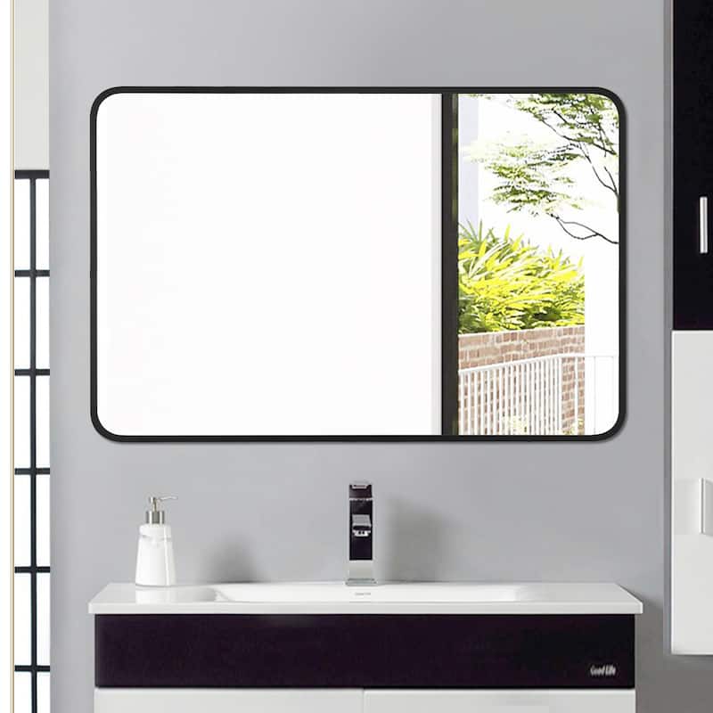 Rounded Rectangular Metal Framed Bathroom Vanity Mirror - 40"x27"