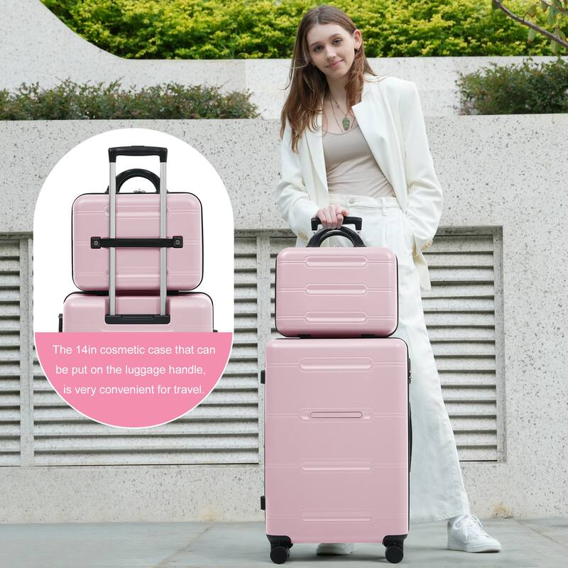 6 Piece Luggage Set, with Double Spinner Wheels Handle Password Lock, 14 IN Cosmetic Case 20/24/28 IN Luggages with Bag